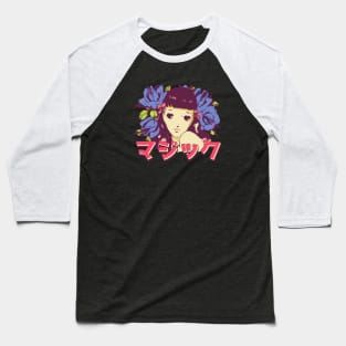 Anime Flower Girl 'Magic' In Japanese Aesthetic Otaku, Vintage Baseball T-Shirt